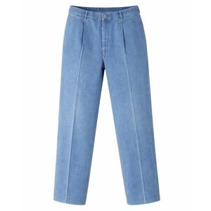 Berle Mens Pleated Denim Trousers Wide Leg Blue Jeans Mid Wash Size 38x31